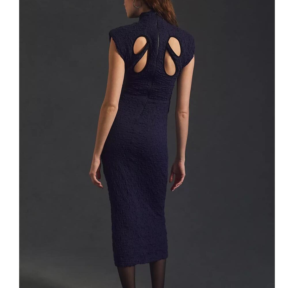 Sabina Musayev Revolve Nofit Blue Mock-Neck Unlined Textured Midi Dress Medium - Picture 10 of 16